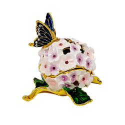 3D Blue Butterfly on Pink Flower Ball  and Leaves Open Lattice Trinket Box