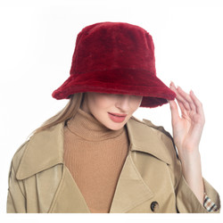 Soft Faux Fur Bucket Hat Furry for Women Burgundy
