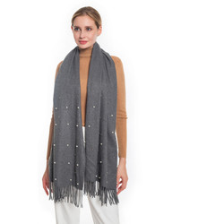 Ultra Soft Scarf Cashmere Feel with Pearl Beads Grey