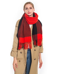 Ultra Soft Plaid Print Scarf Cashmere Feel Wrap Red