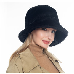 Soft Faux Fur Bucket Hat Furry for Women Black