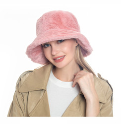 Soft Faux Fur Bucket Hat Furry for Women Pink