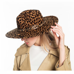 Animal Leopard Print Wide Brim Felt Fedora Hat 