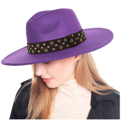 Purple Felt Wide Brim Felt Fedora Hat Designer Inspired Band