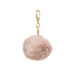 Pearls & Crystals Pom Pom Keychain Bag Charm Beige