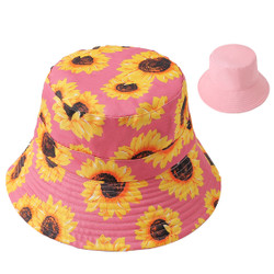 Sunflowers Print Bucket Hat Black Reversible Pink