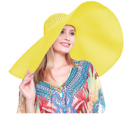 Super Size 10" Wide Brim Straw Hat Packable Wired Mustard