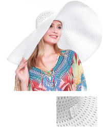 Super Size 10" Wide Brim Straw Hat Packable Wired White