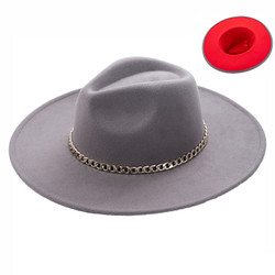Vintage Style Teardrop Crown Felt Wide Brim Hat with Chain Grey