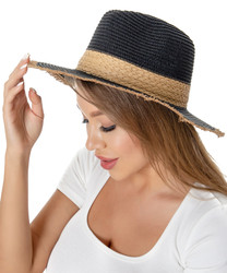 Raw Edge Virginy Straw Hat Fedora Dual Tone Black