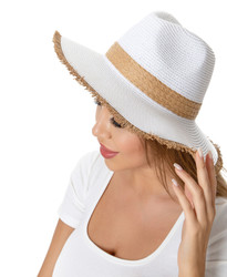 Raw Edge Virginy Straw Hat Fedora Dual Tone White