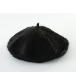 Vintage Style Beret Black Faux Fur