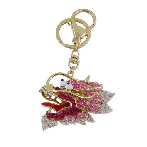 Bedazzled Dragon Head Purse Charm Keychain Pink