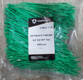 6" GREEN Tear-Away Cable Zip Tie Tote Saver Easy Off Release, Lot of 1,000 - FREE SHIPPING
