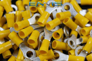 10-12 GAUGE VINYL RING 1/4 CONNECTOR 100 PK YELLOW CRIMP TERMINAL AWG WIRE