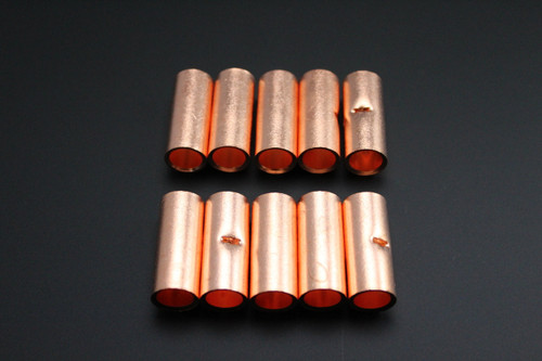 10-Pack 6 AWG Bare Copper Butt Connectors - Non-Insulated Crimp Terminals For Battery Cables