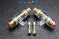 (2) AGU FUSE HOLDER W/ (2) 30 AMP 4 6 8 10 GAUGE IN LINE GLASS AWG WIRE GOLD