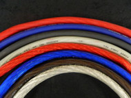 0 GAUGE WIRE 15-50 FT RED BLACK BLUE SILVER FLEX/SHINY POWER GROUND STRANDED AWG