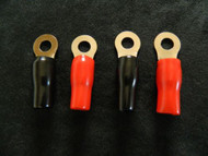 4 PACK 1/0 GAUGE RING TERMINALS 5/16 HOLE POWER GROUND RED BLACK CRIMP CONNECTOR