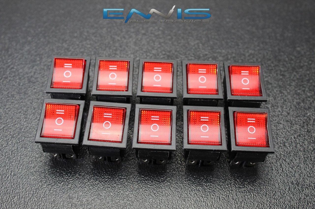 2 PCS ROCKER SWITCH ON OFF RED TOGGLE LED 12V 16 AMP 3 PIN IS-EC-IR1225RED 
