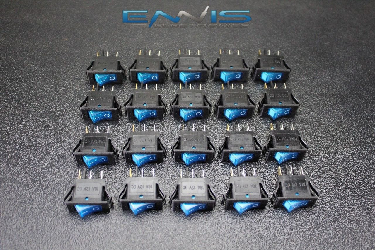 10 PCS ROCKER SWITCH ON OFF MINI TOGGLE BLUE LED 12V 16 AMP MOUNT HOLE EC-1220BL 