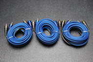 3 PCS 15 FT RCA WIRE BLUE GRAY 2 CHANNEL CAR AMP HOME AUDIO STEREO BLS-15