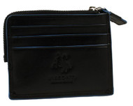Visconti Alps-34- Mini Black Leather Card Holder + Blue Contrast Edging