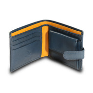 Visconti Parma PM-100 Mens Classic Bi-fold Coin Pouch Wallet (Blue/Mustard)