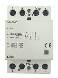 CONTACTOR, 4 POLE, 63A-AC1 230V AC/DC 3 MODULE WIDE, DIN MOUNTING