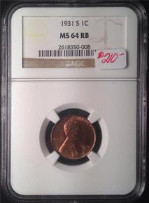 1931 S WHEAT PENNY NGC CERTIFIED MS 64 RED BROWN
