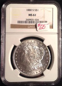 1880-S MORGAN DOLLAR NGC CERTIFIED MS 61 VERY NICE TONING ON BACK!