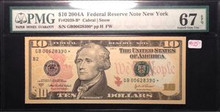10 DOLLAR 2004 A FEDERAL REAERVE NOTE NEW YORK FR#2039-B PMG CERTIFIED 67