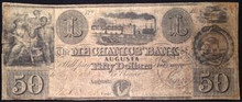 1856 50 DOLLAR THE MECHANICS' BANK OF AUGUSTA PICTORIAL OF TRAIN