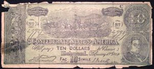 1864 10 DOLLAR CONFEDERATE NOTE MILITARY CONVOY PICTORIAL