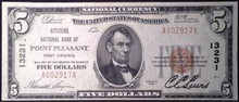 1929 5 DOLLAR CITIZENS NATIONAL BANK OF POINT PLEASANT WEST VIRGINIA # 13231