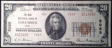 1929 20 DOLLAR THE OHIO NATIONAL BANK OF COLUMBUS OHIO #5065