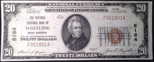 1929 20 DOLLAR THE NATIONAL EXCHANGE BANK OF WHEELING WAST VIRGINIA #5164