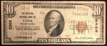 SERIES 1929 WESTERN BANK OF YORK PENNSYLVANIA NATIONAL BANK NOTE BLOCK 2303