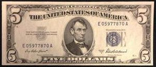 SERIES 1953 A 5 DOLLAR SILVER CERTIFICATE UNCIRCULATED