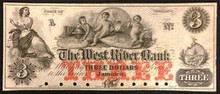 1800's 3 DOLLAR THE WEST RIBER BANK OF JAMAICA, VERMONT ABOUT UNCIRCULATED