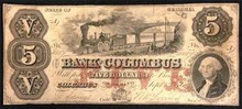 1856 5 DOLLAR BANK OF COLUMBUS, MARYLAND PICTORIAL OF STEAM ENGINE VERY FINE