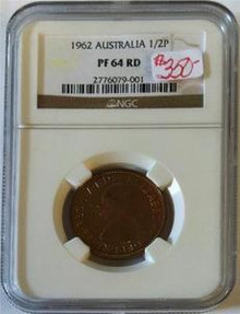 1962 AUSTRALIA 1/2 PENNY NGC CERTIFIED PF 64 RED
