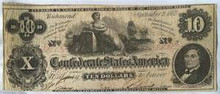 1862 10 DOLLAR THE CONFEDERATE STATES OF AMERICA RICHMOND VIRGINIA VERY FINE