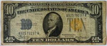 SERIES 1934 A 10 DOLLAR NORTH AFRICA SILVER CERTIFICATE FINE