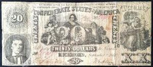 1861 20 DOLLAR THE CONFEDERATE STATES OF AMERICA 1ST SERIES HAND SIGNED VF