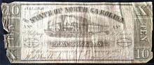 1862 10 DOLLAR THE STATE OF NORTH CAROLINA PICTORIAL OF STEAM ENGINE CIRCULATED