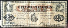 1862 25 CENT THE CITY OF WILMINGTON DELAWARE HAND SIGNED VF
