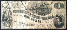 1862 1 DOLLAR THE CONFEDERATE STATES OF AMERICA RICHMOND VIRGINIA HAND SIGNED VF