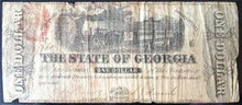 1863 THE STATE OF GEORGIA 1 DOLLAR PICTORIAL OF TRAIN HAND SIGNED FINE