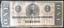 1863 CONFEDERATE STATES OF AMERICA  RICHMOND VIRGINIA 1 DOLLAR HAND SIGNED FINE